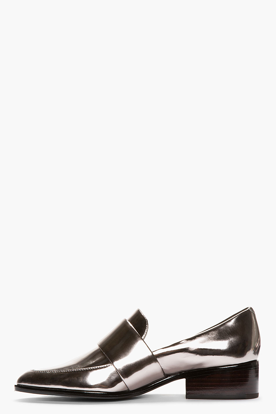 3.1 Phillip Lim Gunmetal Patent Leather Quinn Loafers in Metallic Lyst