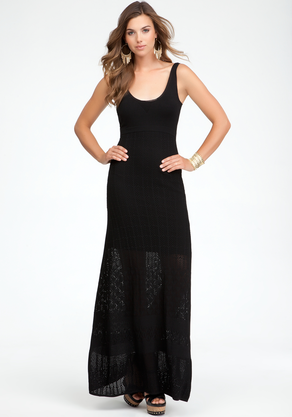 Lyst - Bebe Crochet Maxi Dress in Black