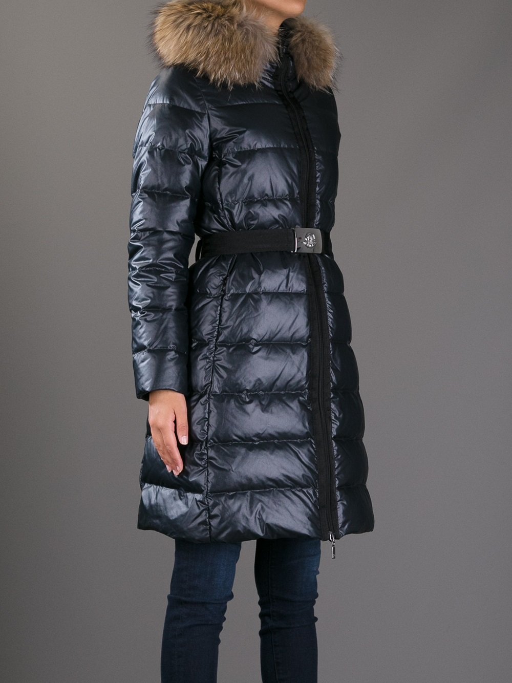 Moncler Nantes Fur Trim Coat in Black 