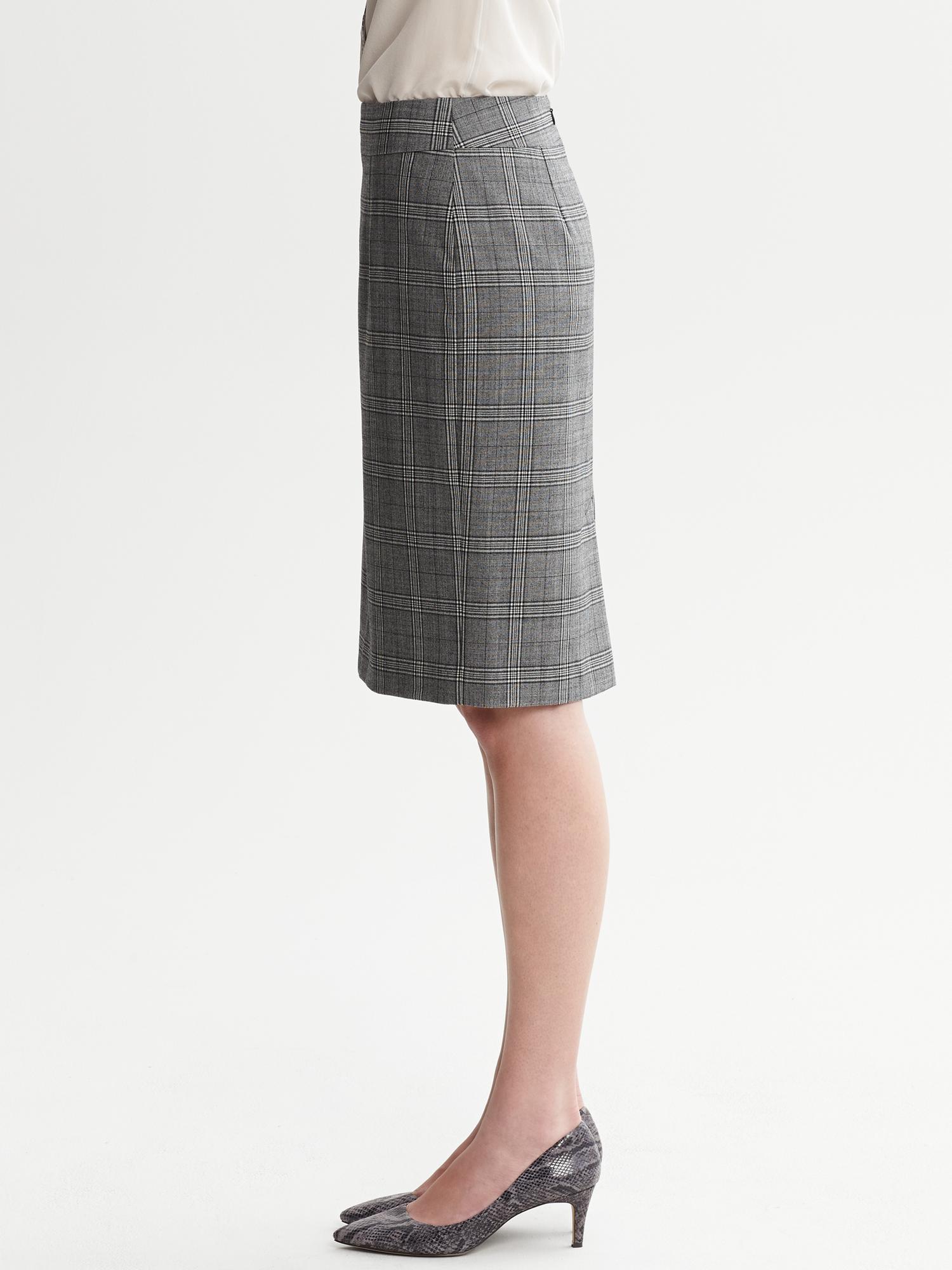 grey plaid wool pencil skirt