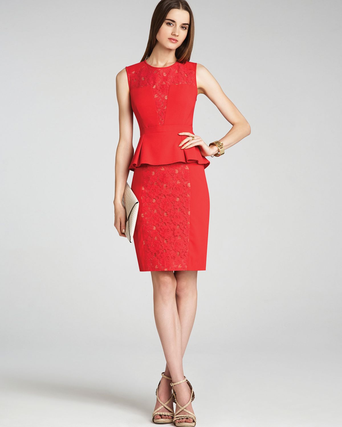 BCBGMAXAZRIA Dress Ives Lace Peplum in Red - Lyst