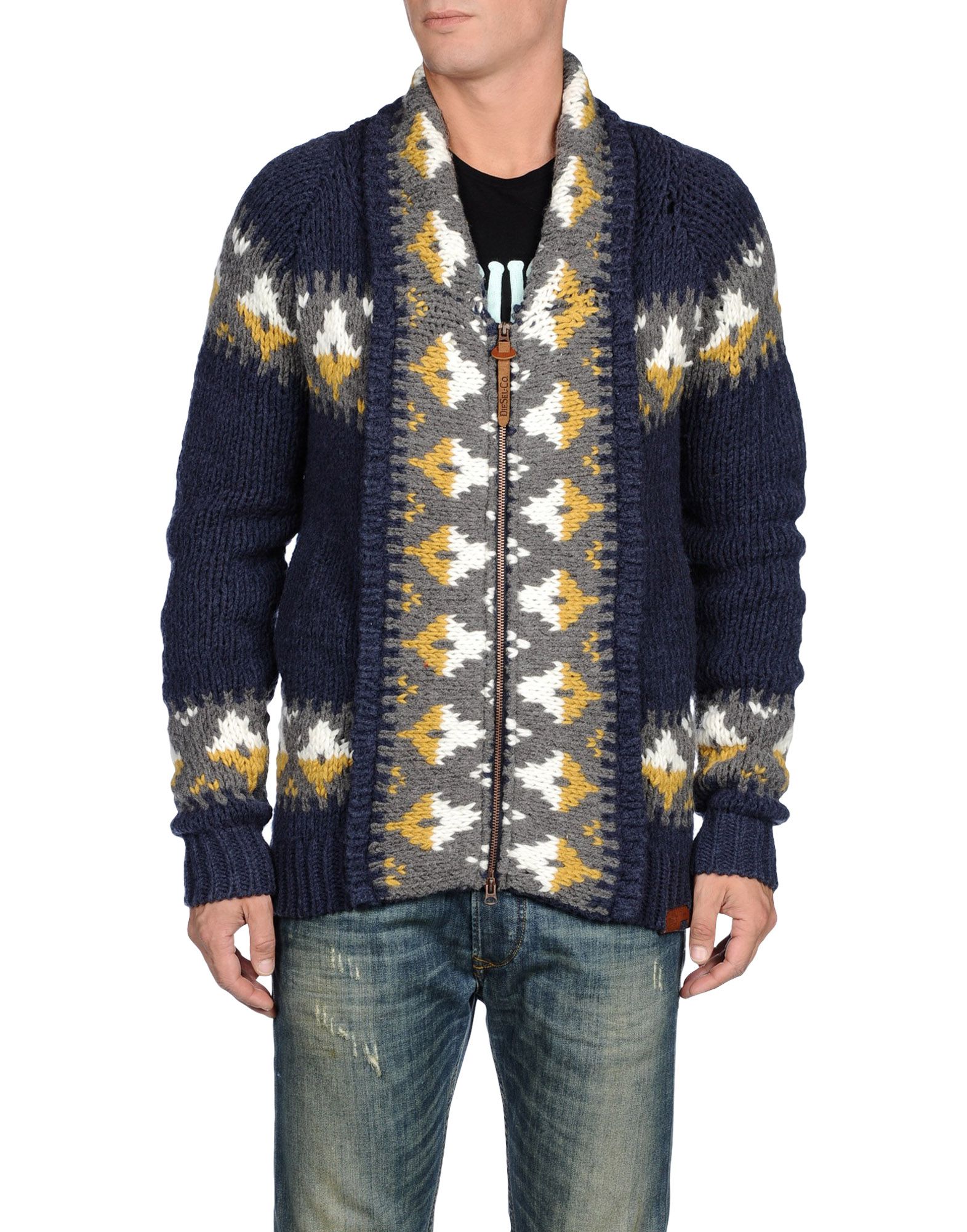 DIESEL Chunky Cardigan with Farisle Print in Blue for Men - Lyst