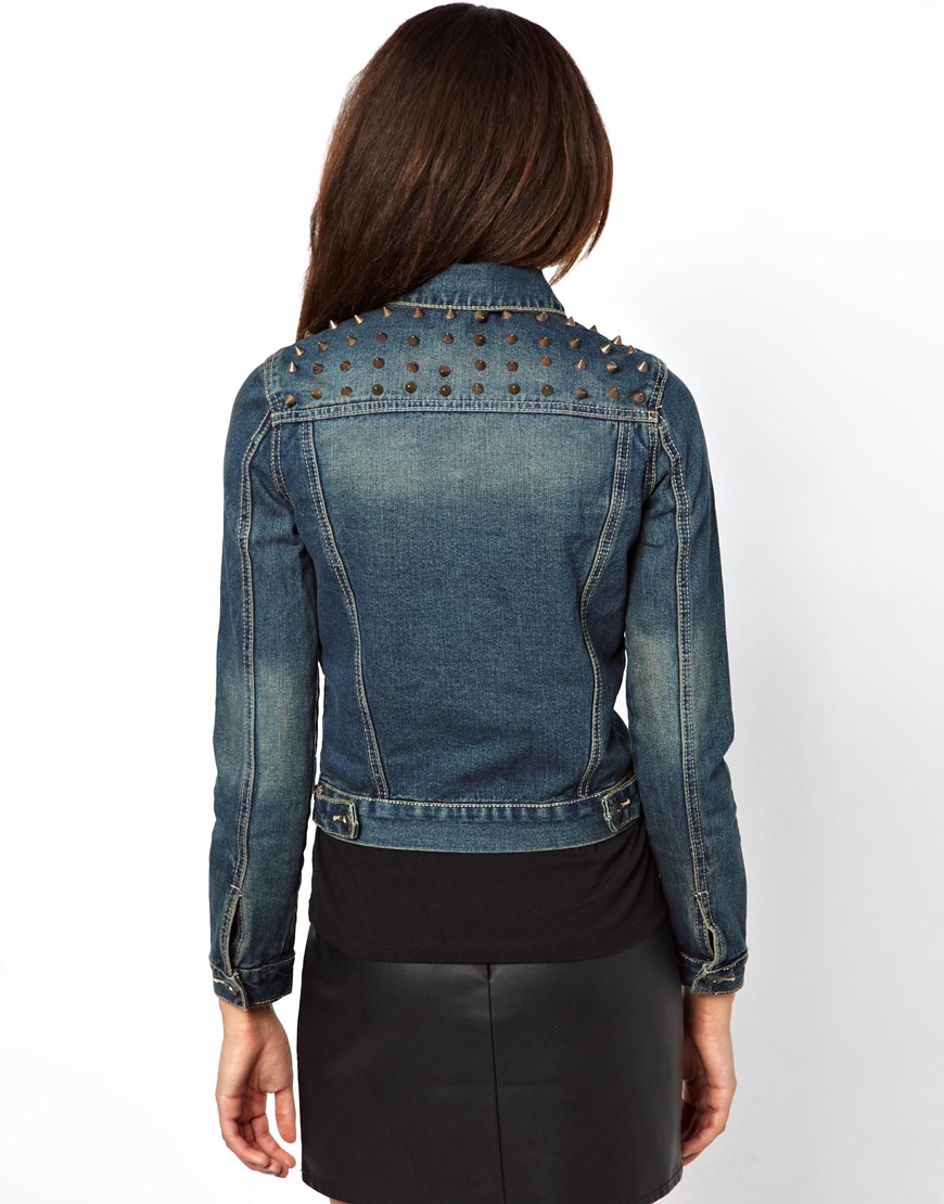 Lyst Glamorous Studded Denim Jacket in Blue
