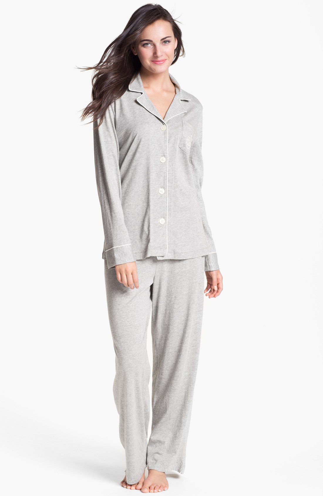 Lauren By Ralph Lauren Knit Pajamas in Gray (Heather Grey) | Lyst