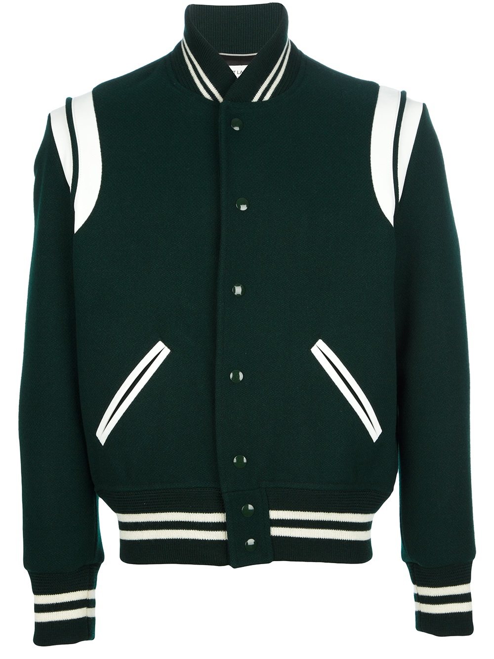 Saint Laurent Contrast Varsity Style Jacket in Green for Men | Lyst