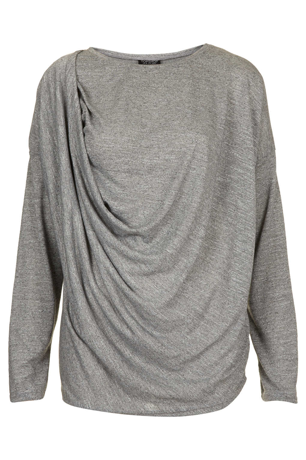 Topshop Long Sleeve Drape Top In Grey Marl Gray Lyst