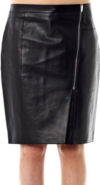 Alexander Wang Asymmetric Zip Leather Pencil Skirt in Black | Lyst