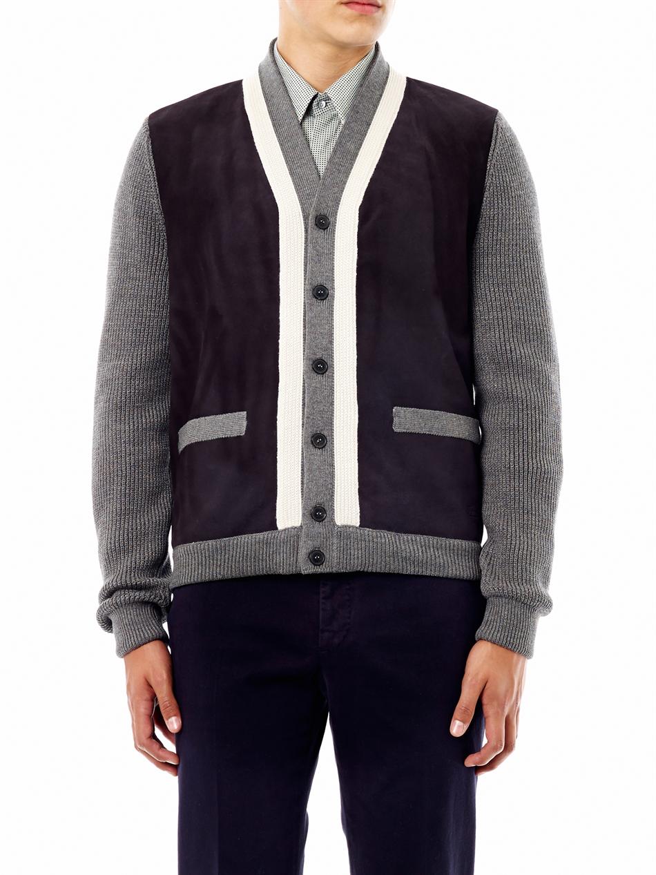Lyst - Gucci Suede Front Cardigan in Gray for Men