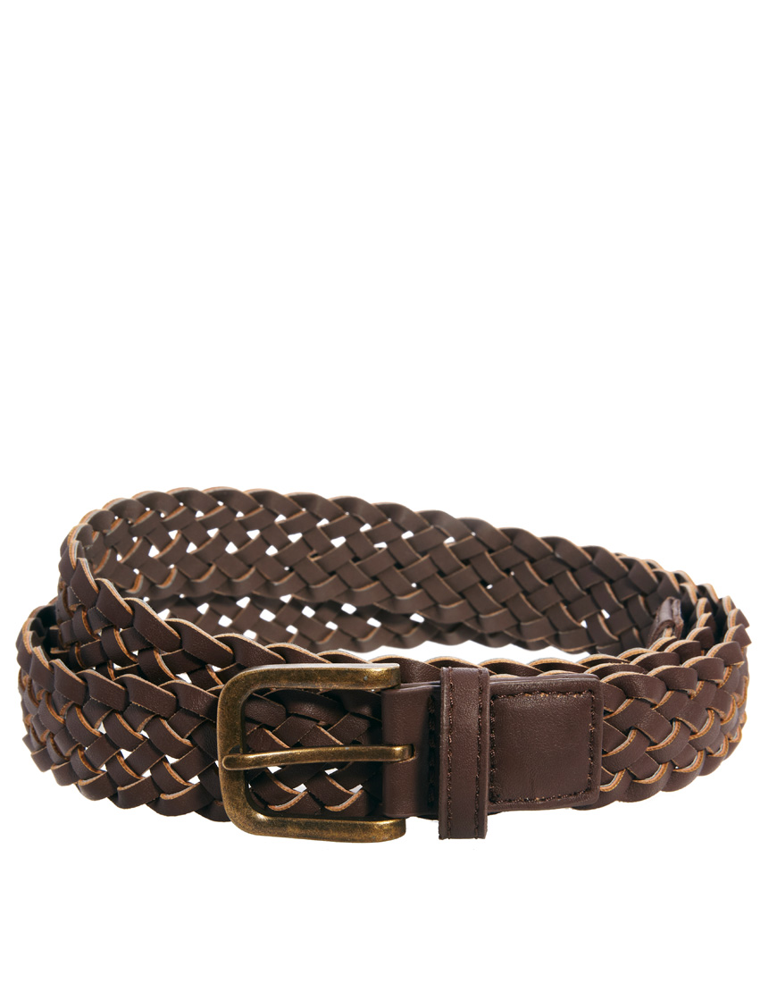 Lyst - Asos Slim Plaited Belt In Brown Faux Leather in Brown for Men