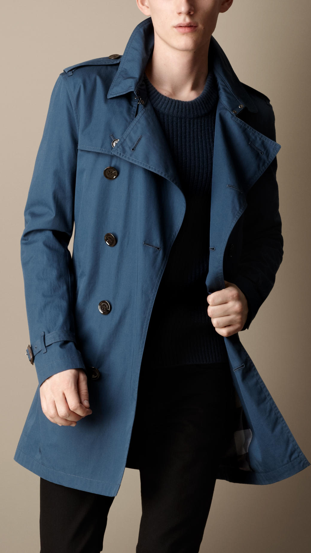 indigo trench coat