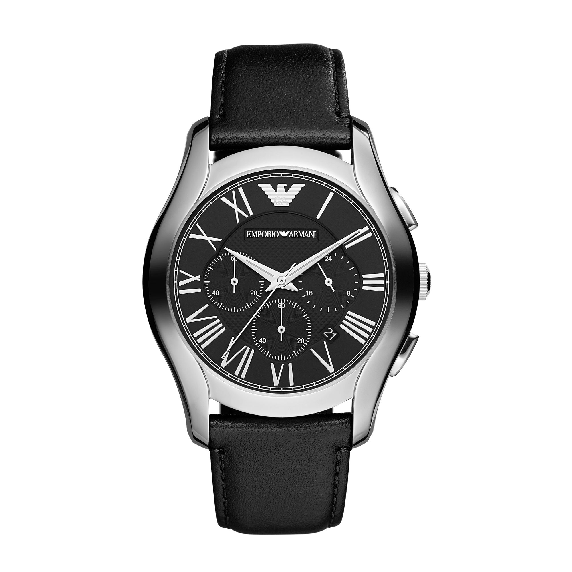 Emporio Armani Classic Black Leather Mens Watch in Black for Men | Lyst