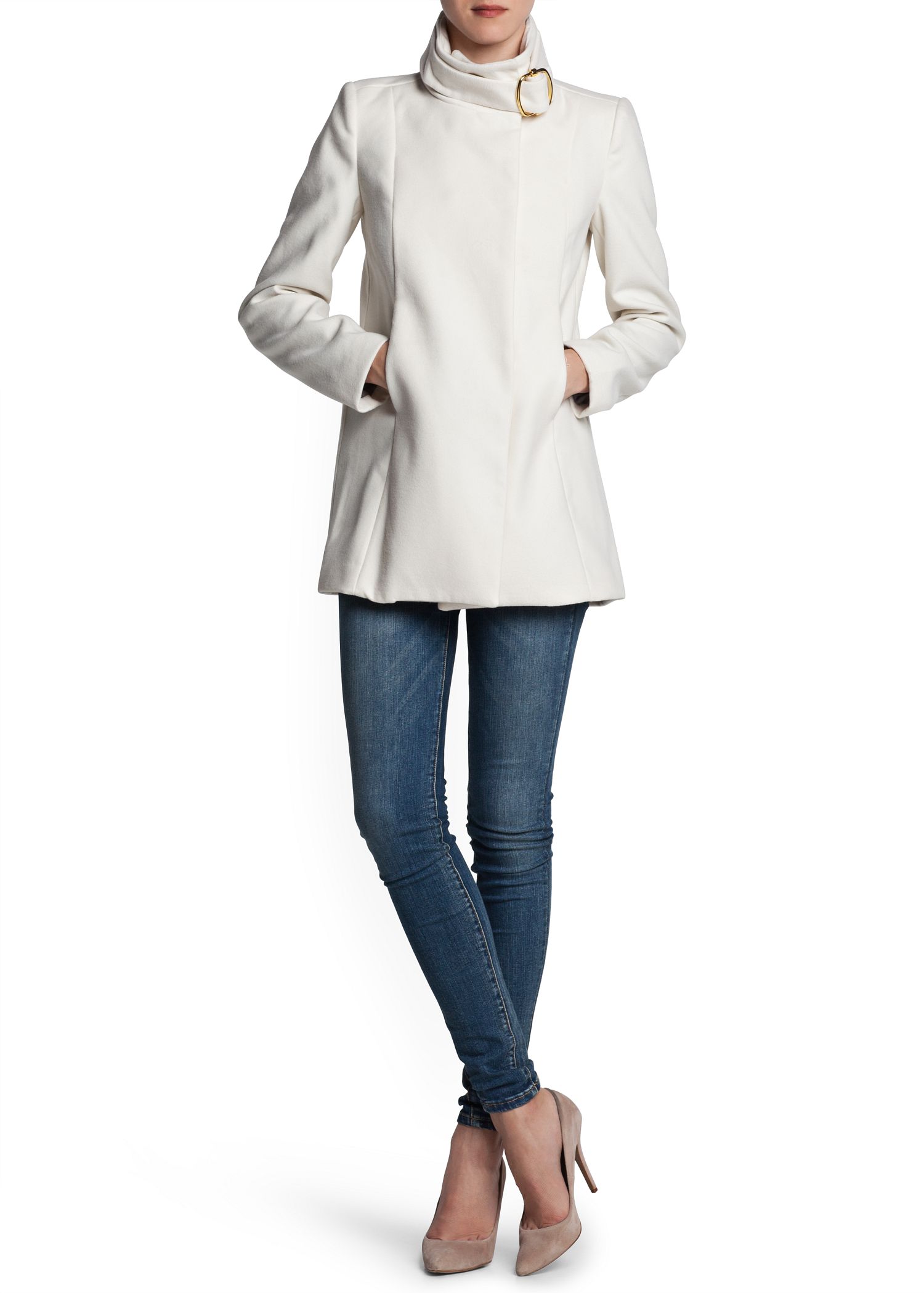 white funnel neck coat