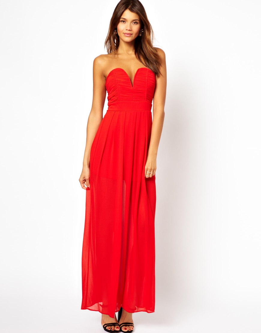 Lyst - Tfnc London Maxi Dress with Plunge Bustier in Blue