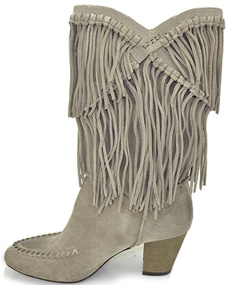 7 For All Mankind Caddie Mushroom Suede Fringe Boot in Gray (mushroom ...