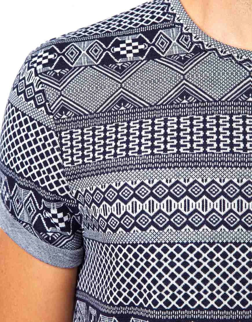 Asos Stripe Tshirt with Jacquard Design in Blue for Men Lyst