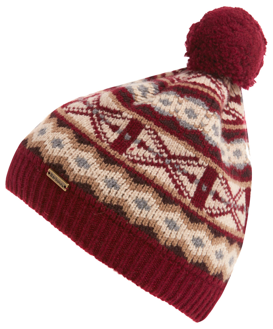 Barbour Burgundy Fair Isle Knit Hat in Red - Lyst