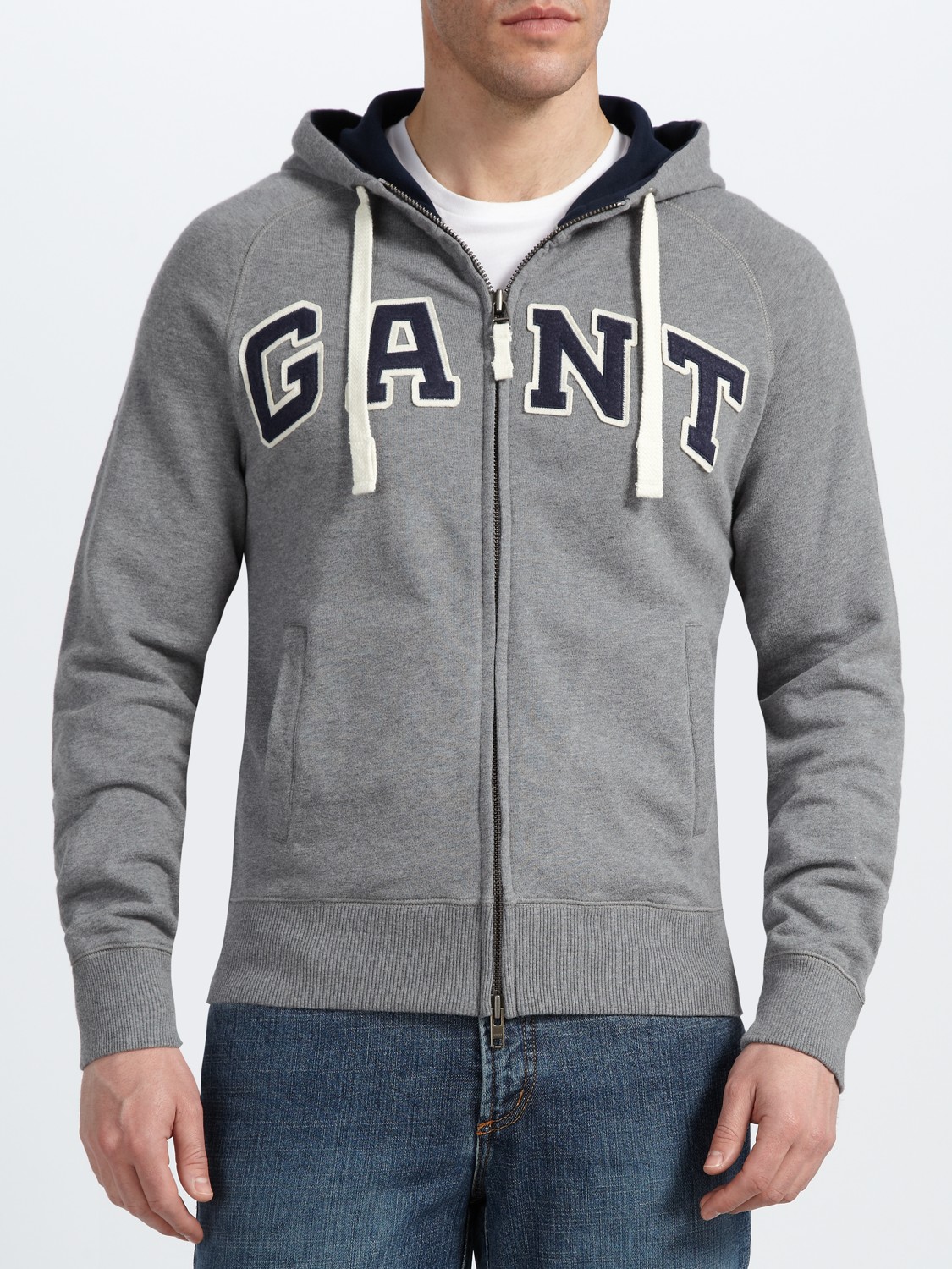 GANT Logo Full Zip Hoodie in Grey (Grey) for Men - Lyst