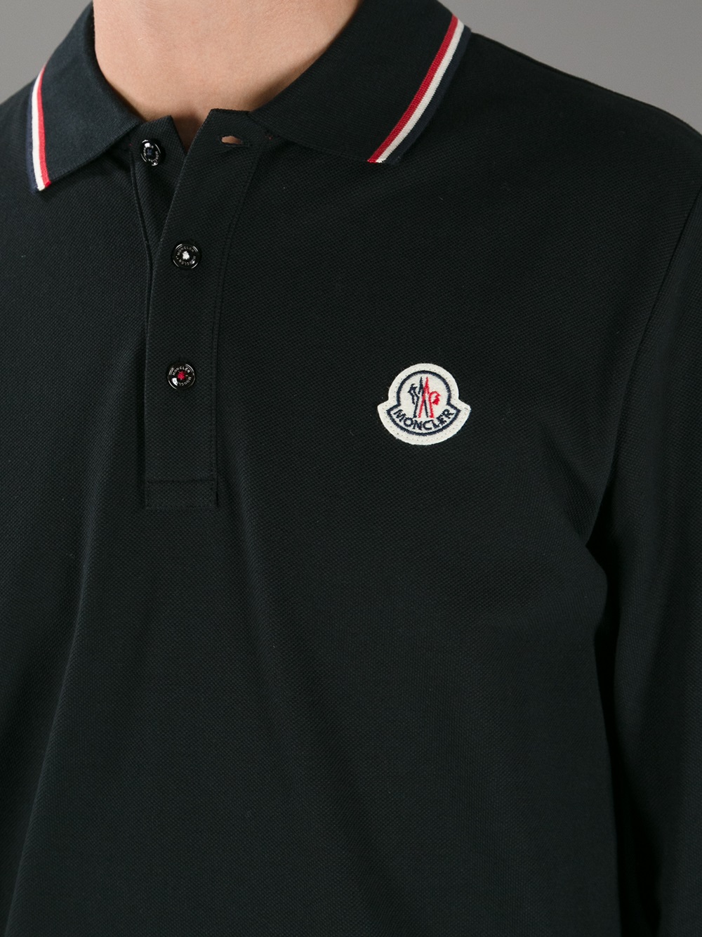 Moncler Long Sleeve Polo Shirt in Black for Men | Lyst