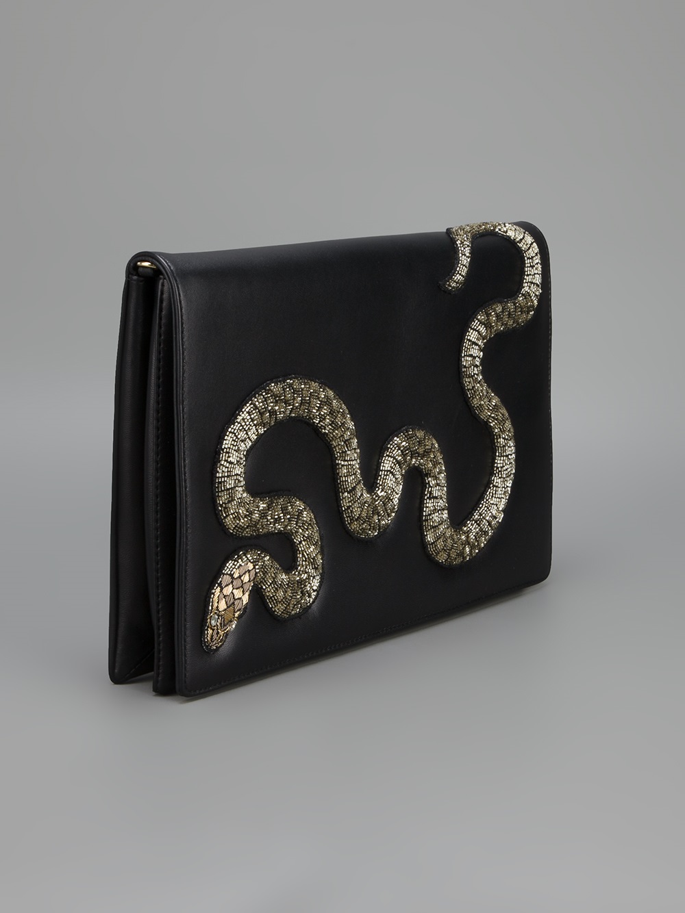 Roberto Cavalli Embellished Snake Clutch in Black - Lyst