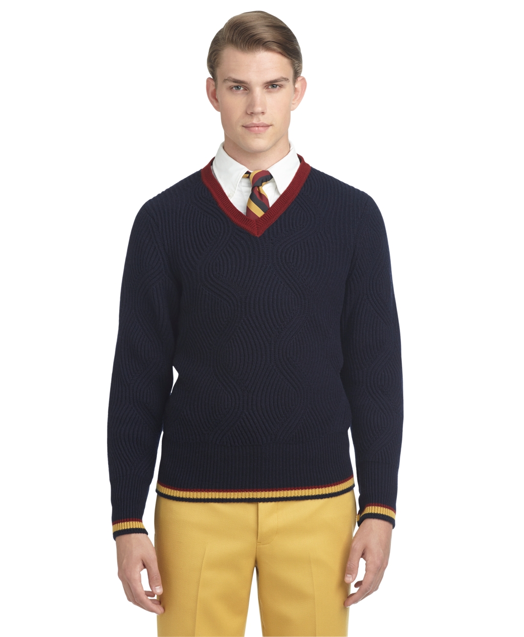 Brooks brothers Cashmere Cable Knit V-neck Sweater in Blue for Men ...
