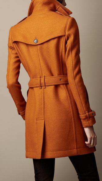 Burberry Mid Length Wool Blend Trench Coat in Orange (burnt amber) | Lyst