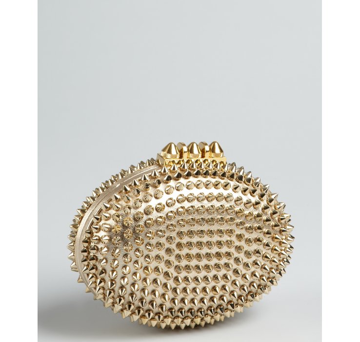 Lyst - Christian Louboutin Gold Leather Mina Spiked Minaudiere Clutch ...