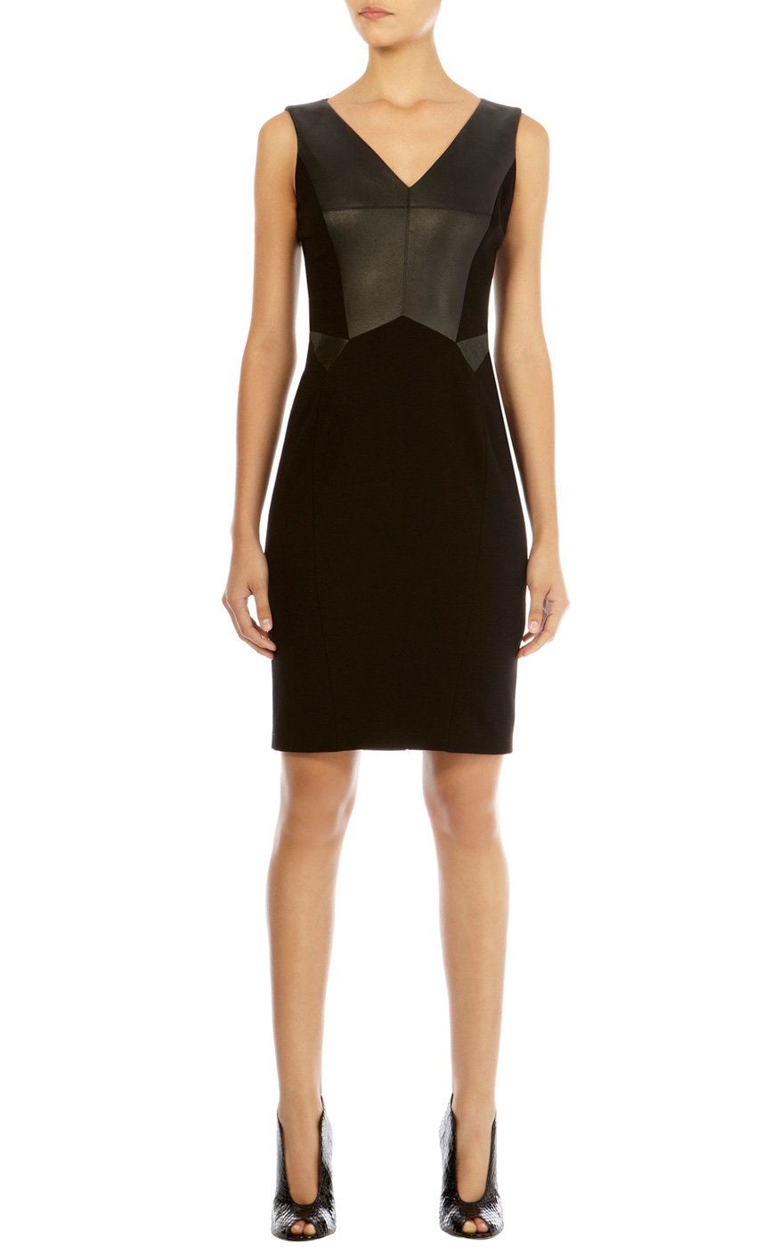 Lyst - Karen Millen Faux Leather and Jersey Pencil Dress in Black