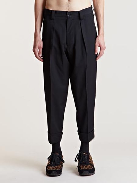 Yohji Yamamoto Mens Cropped Pleat Pants in Black for Men | Lyst