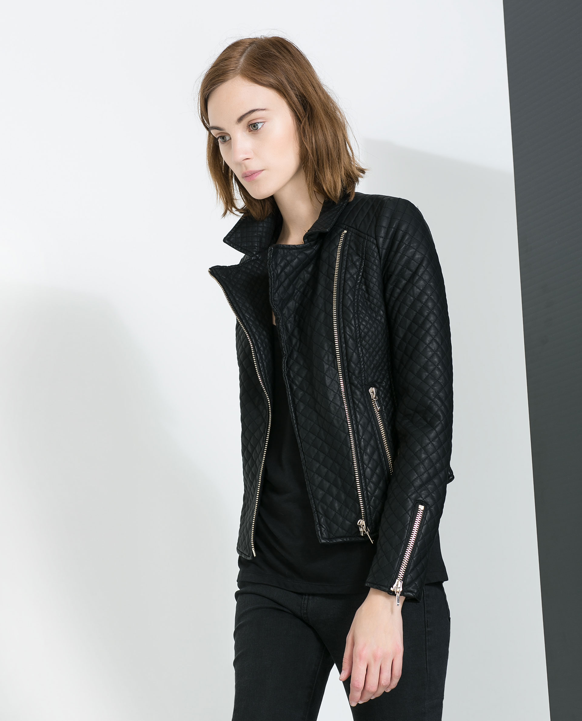 Zara Faux Leather Biker Jacket in Black Lyst