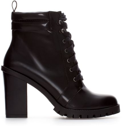 Zara Laced Ankle Boot with Block Heel in Black | Lyst