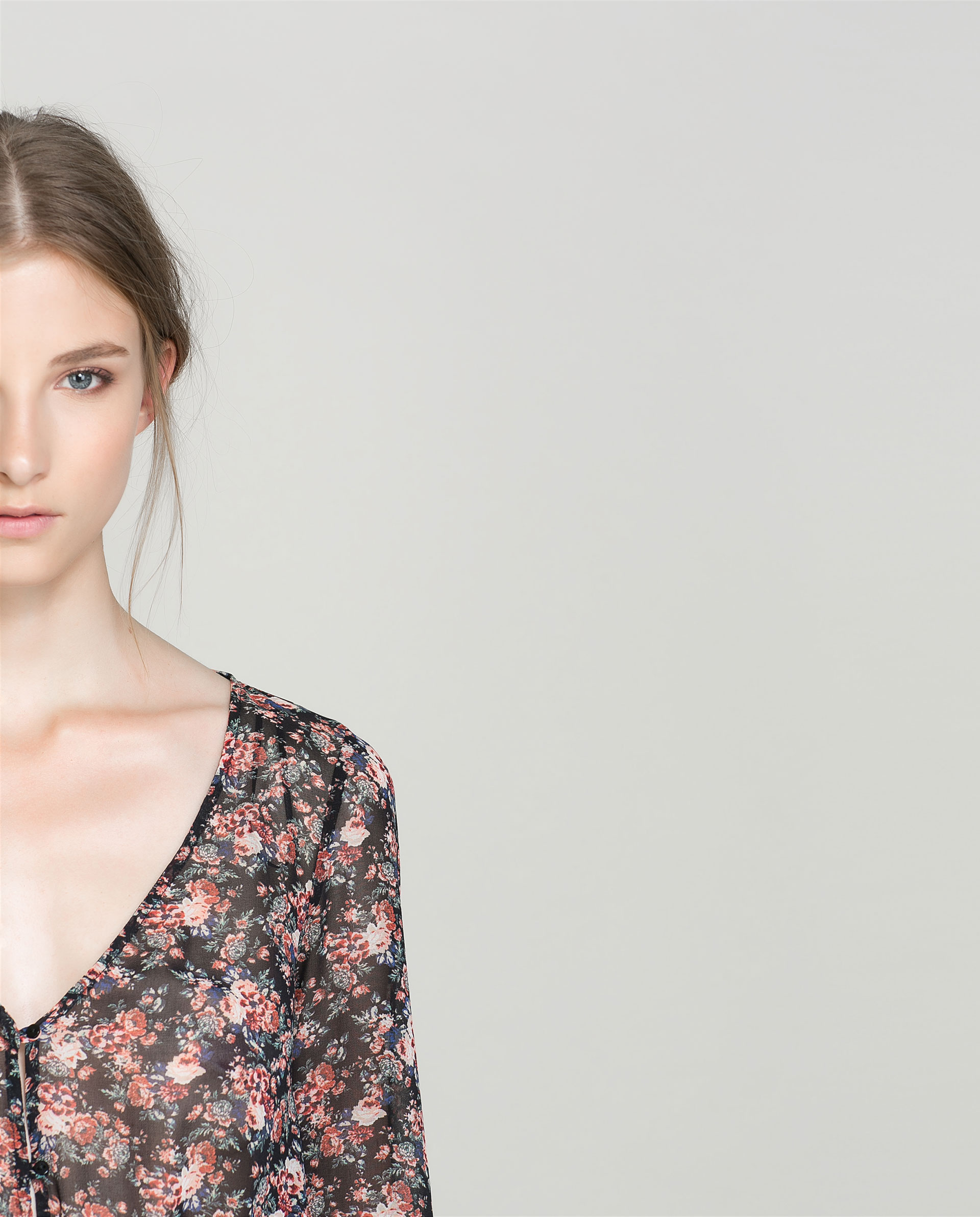 Zara Long Sleeve Floral Dress with Buttons in Black Lyst