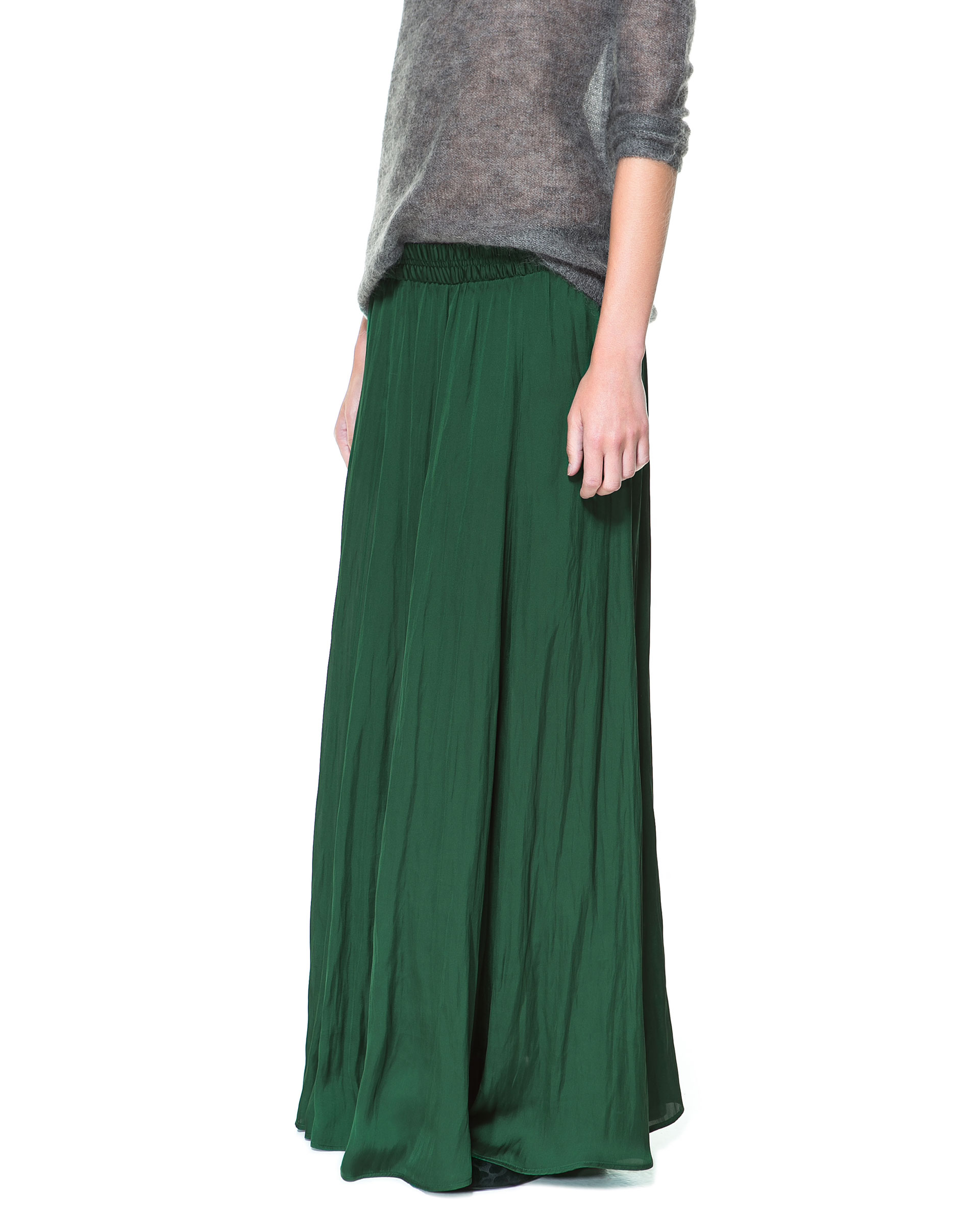 Zara Long Flowy Skirt in Green Lyst
