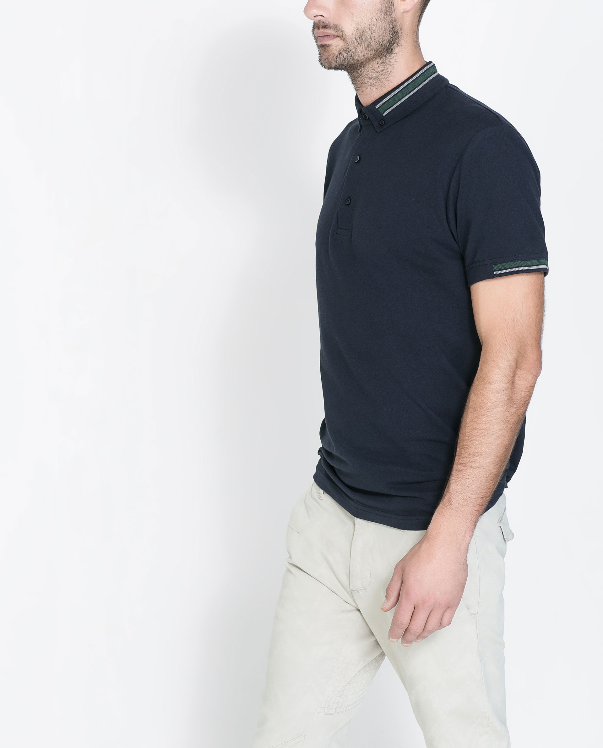 Zara Polo Shirt with Ribbed Collar in Blue for Men (Navy blue) Lyst