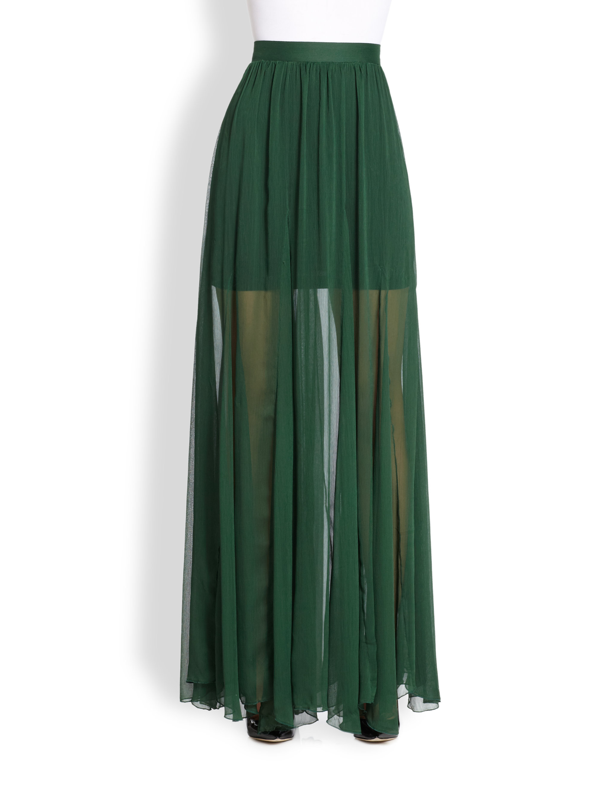Alice + Olivia Adme Godet Maxi Skirt in Green (PINE) | Lyst