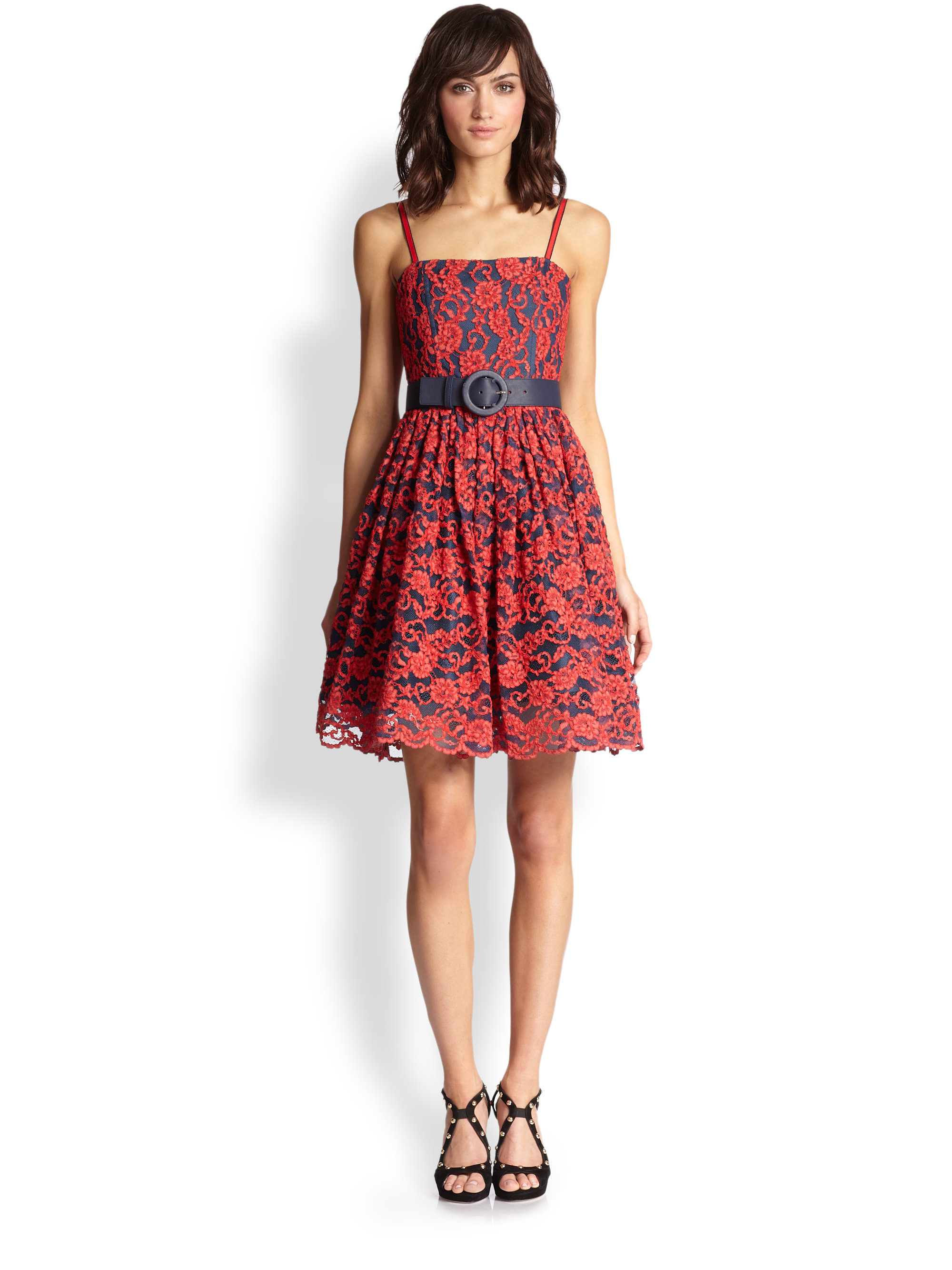 alice and olivia red lace dress