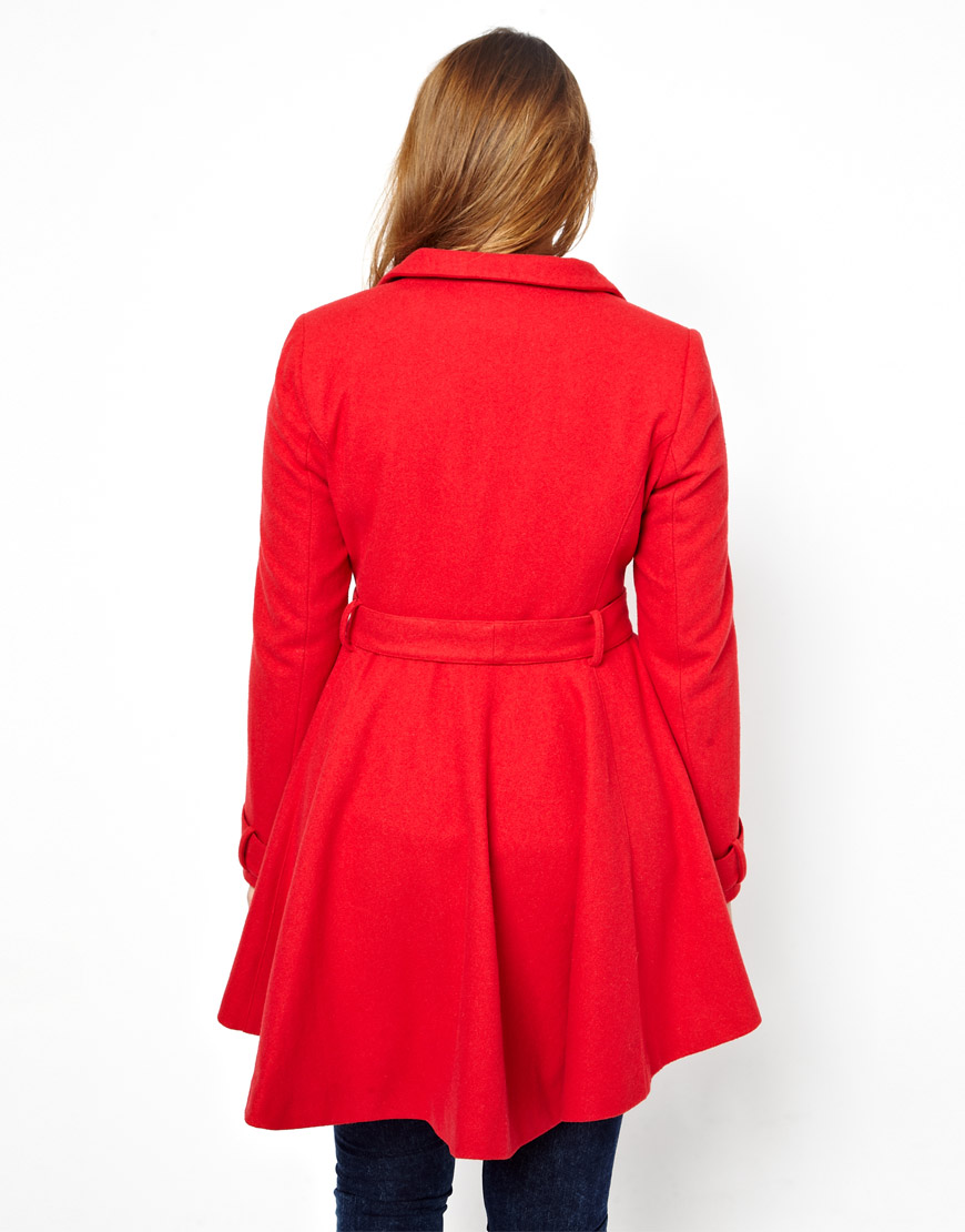 ASOS Fit & Flare Coat in Red | Lyst