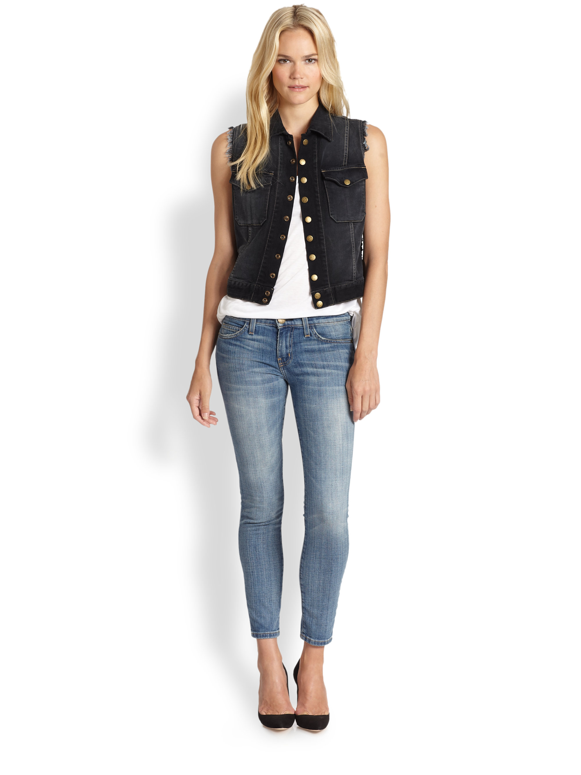 black sleeveless denim jacket womens