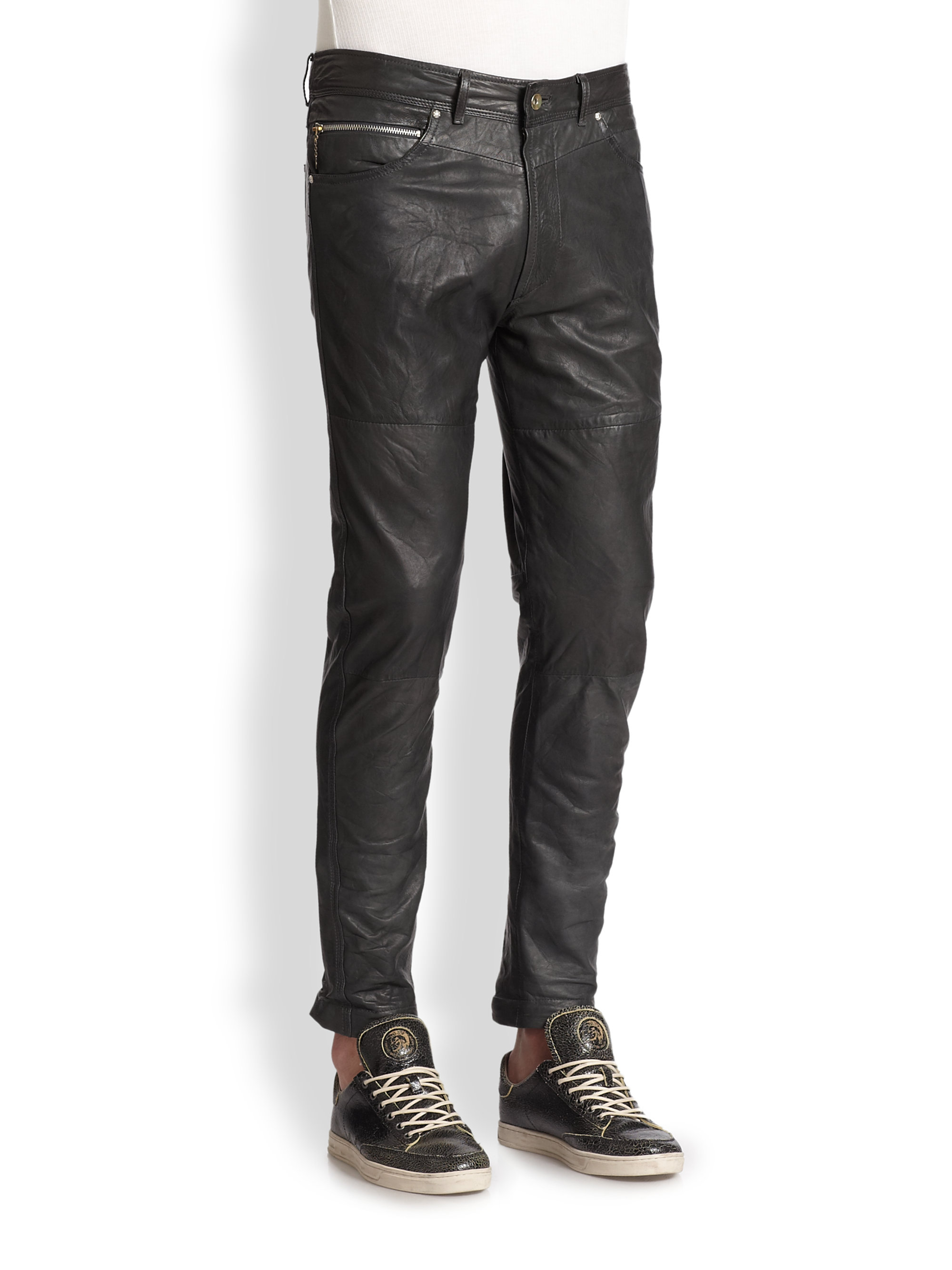 DIESEL Leather Pants in Charcoal (Gray) for Men - Lyst