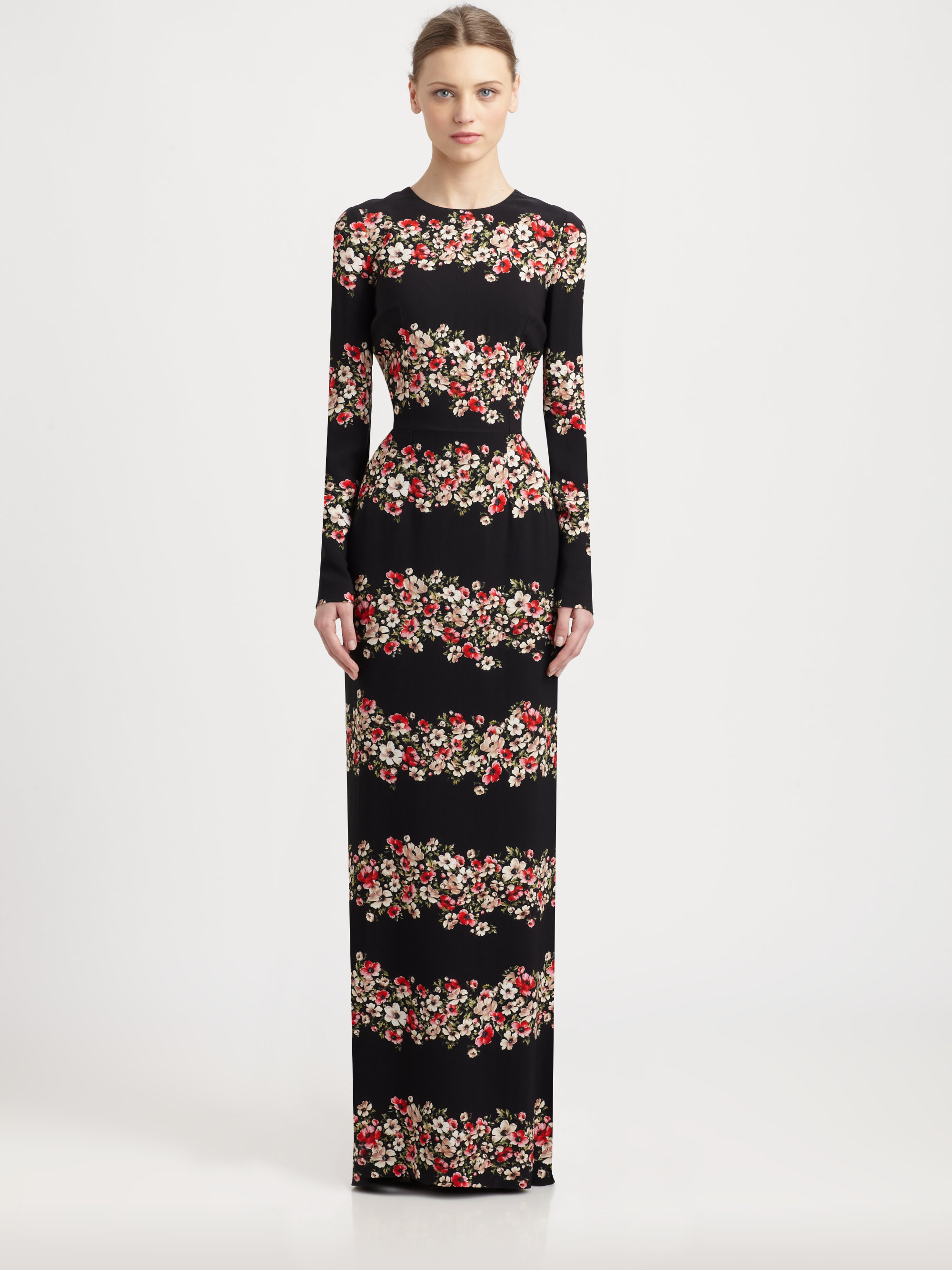 Dolce & Gabbana Floral Print Longsleeve Gown | Lyst