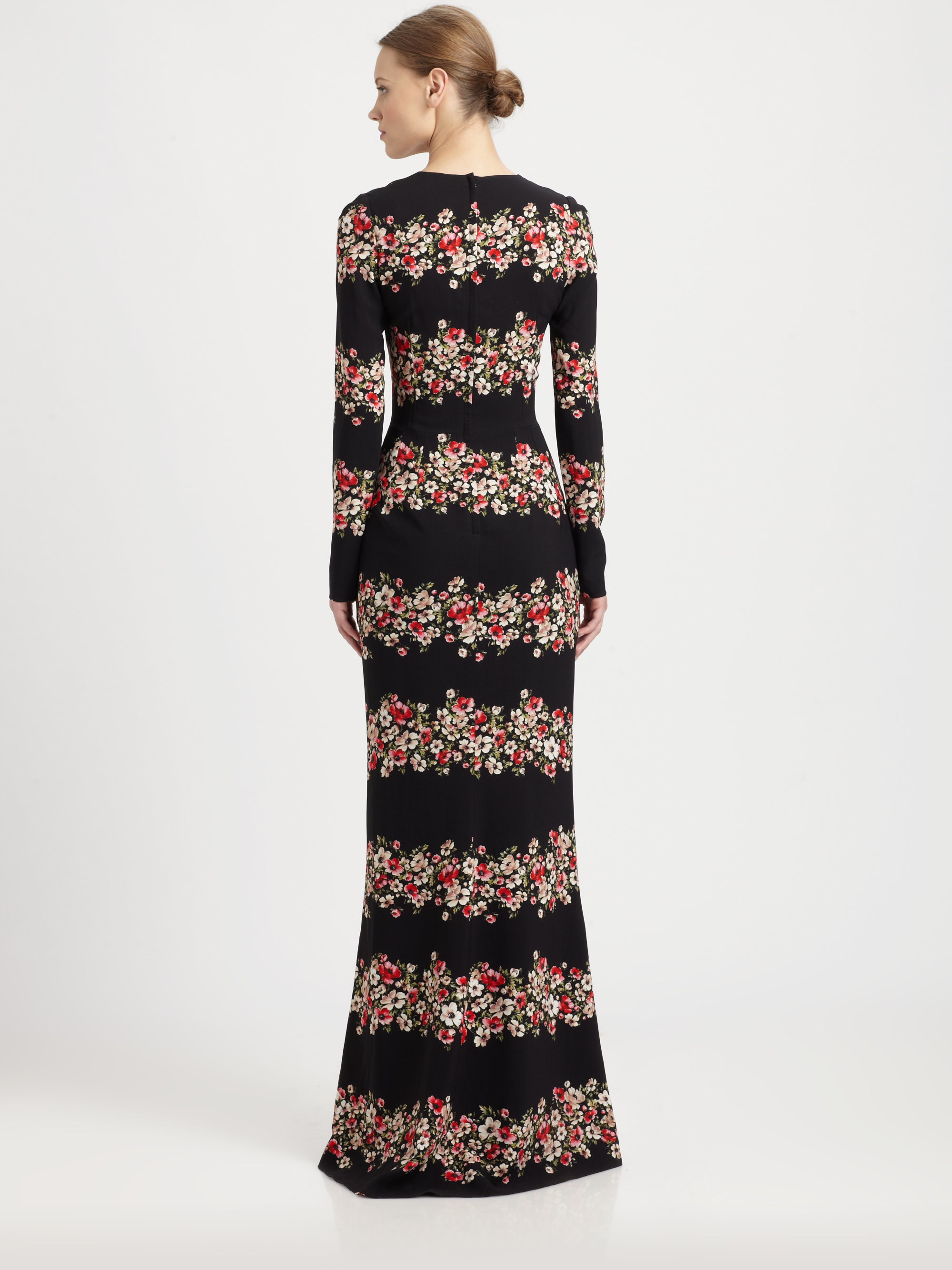 Dolce & Gabbana Floral Print Longsleeve Gown | Lyst