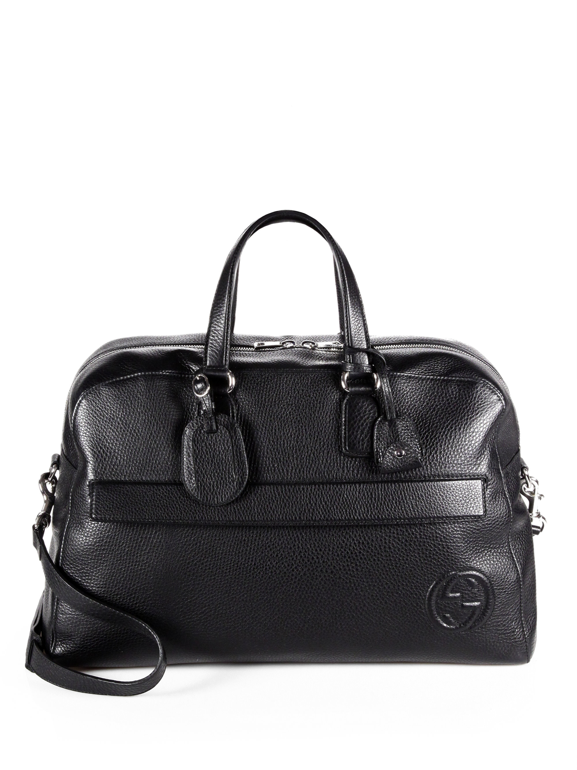 gucci black leather duffle bag