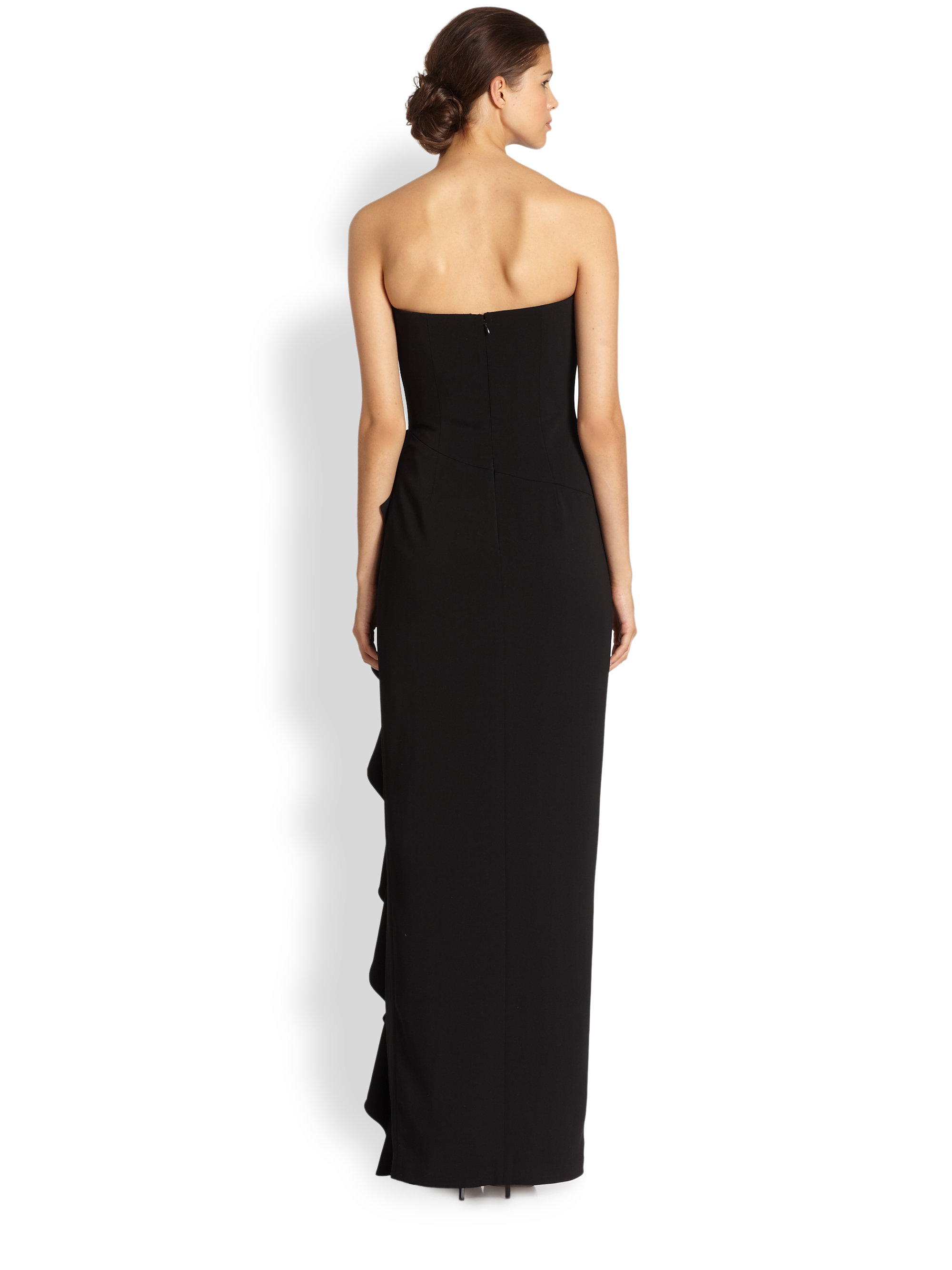 Badgley Mischka Strapless Ruffled Gown in Black | Lyst