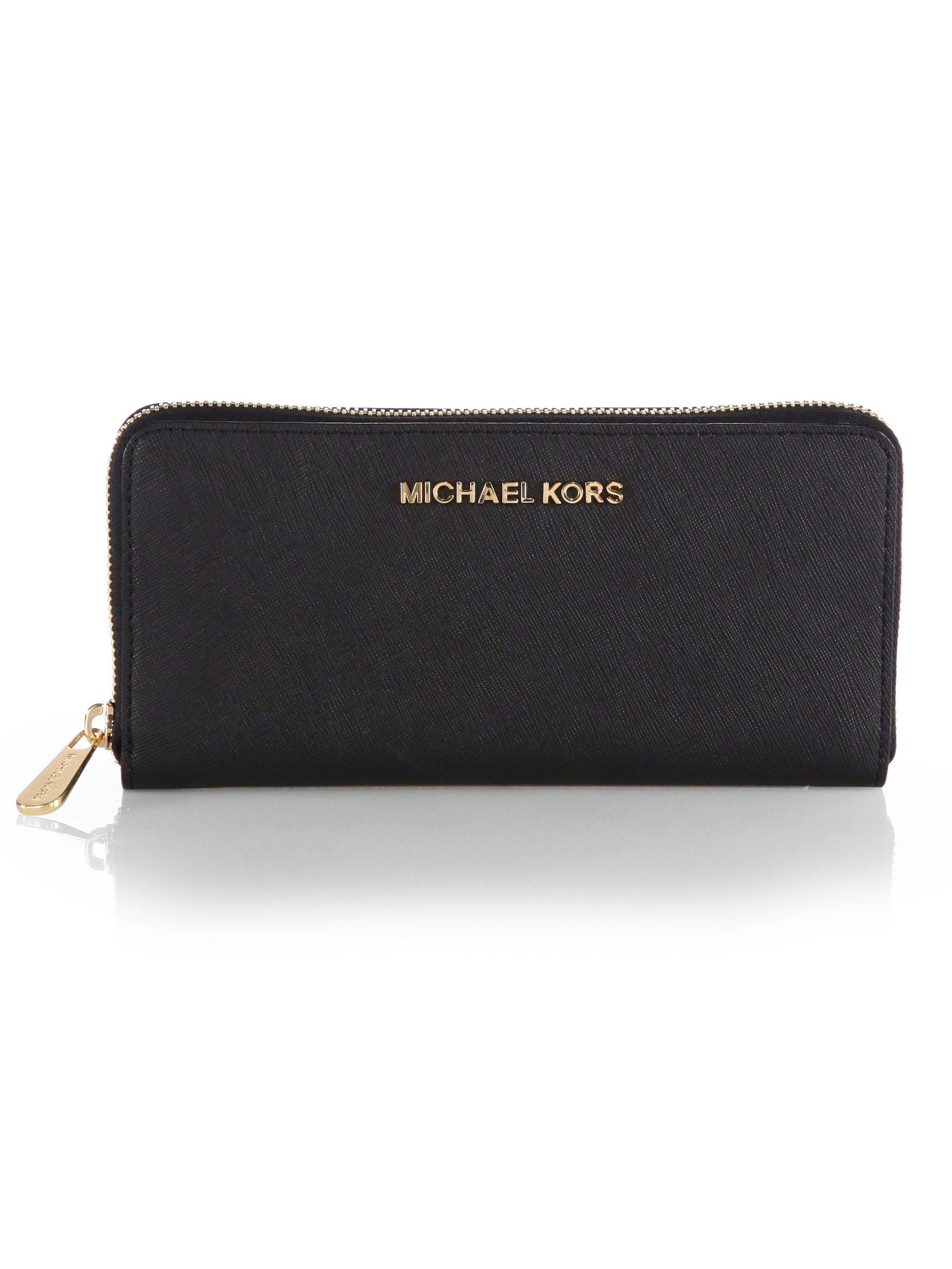 Lyst - Michael Michael Kors Continental Ziparound Wallet in Black