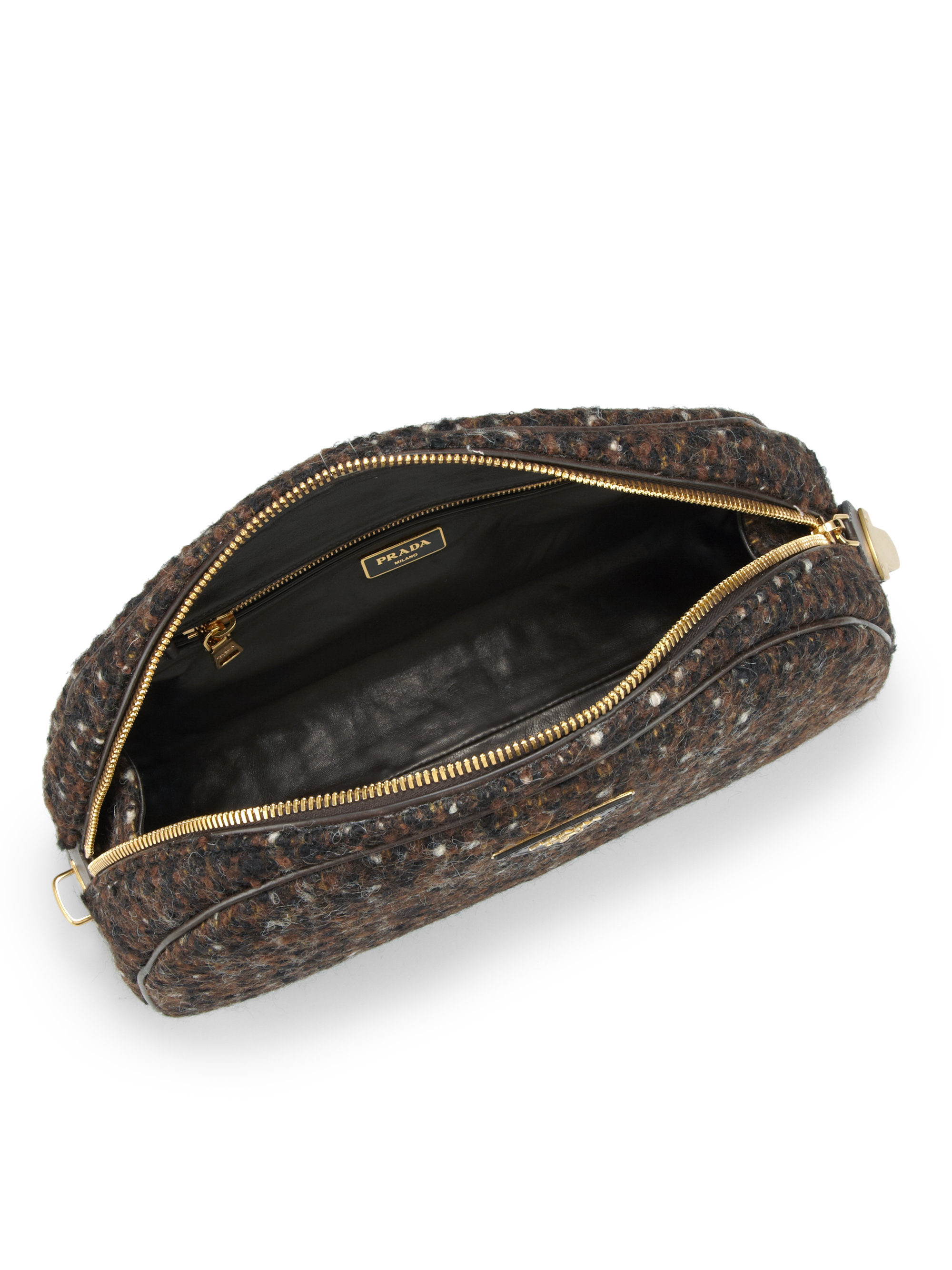 prada brown wool clutch bag  