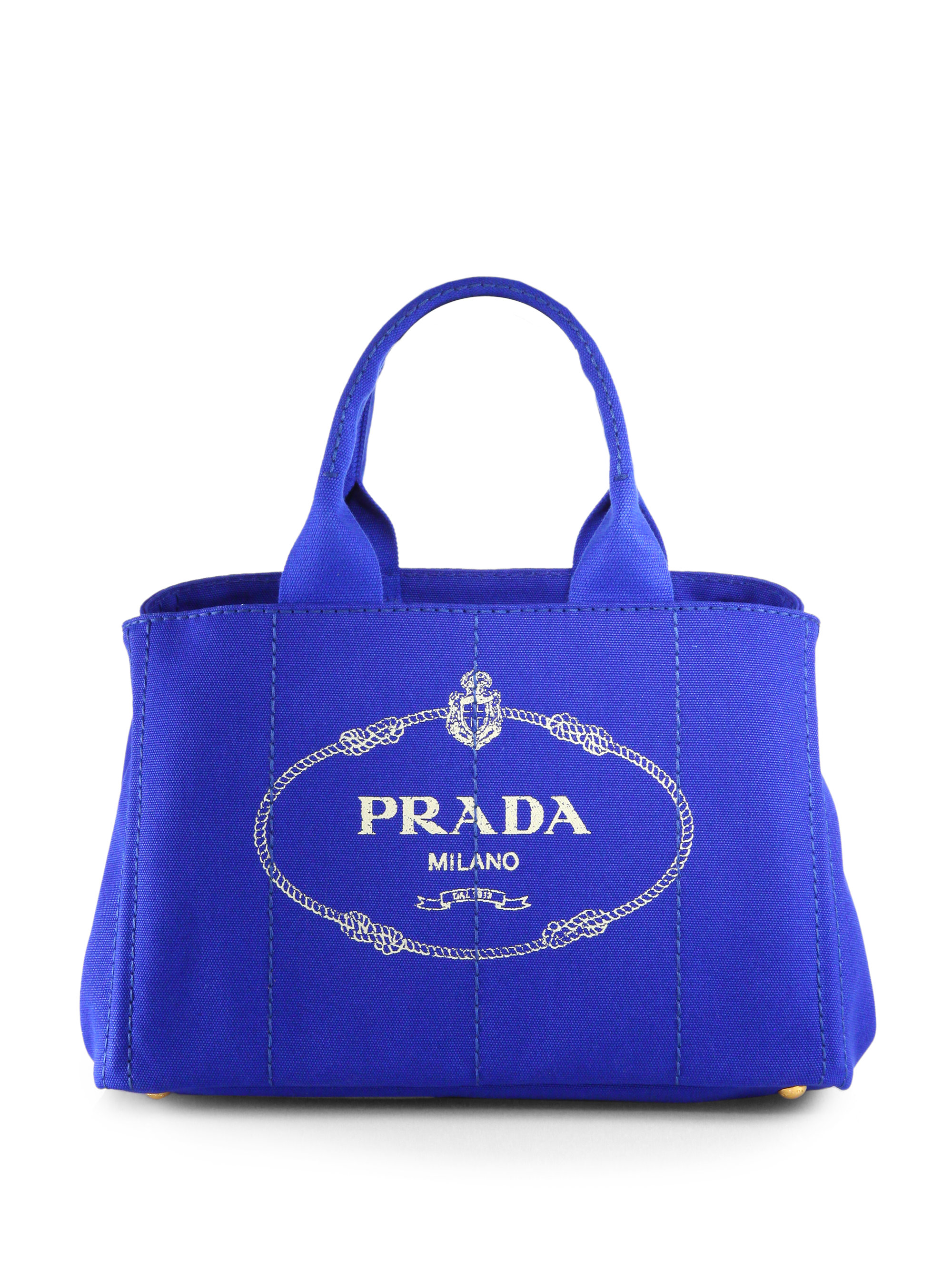 Lyst - Prada Logo Printed Medium Canvas Tote in Blue