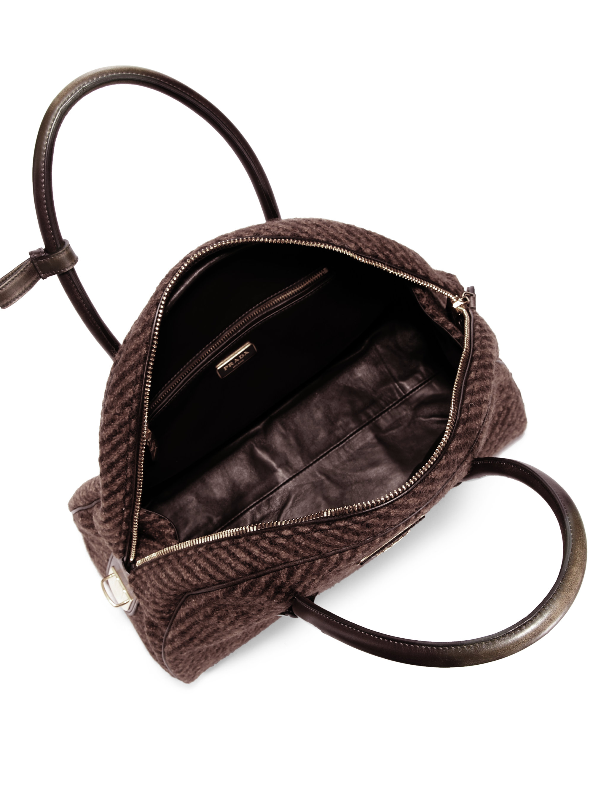 Prada Wool Boucle Bowler Bag in Brown (TOBACCO) | Lyst  