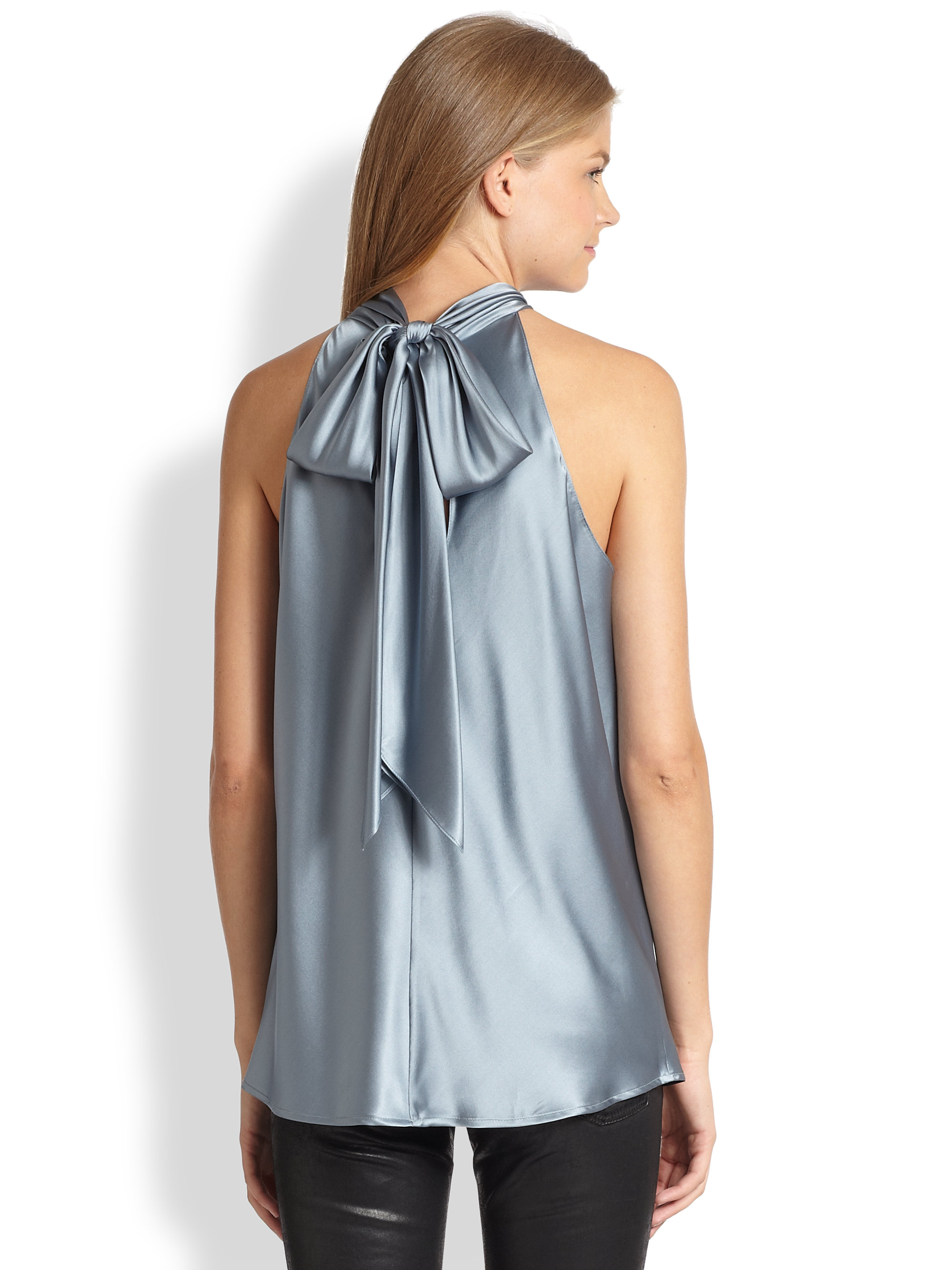 Lyst Ramy Brook Paige Stretch Silk Satin Halter Top In Gray