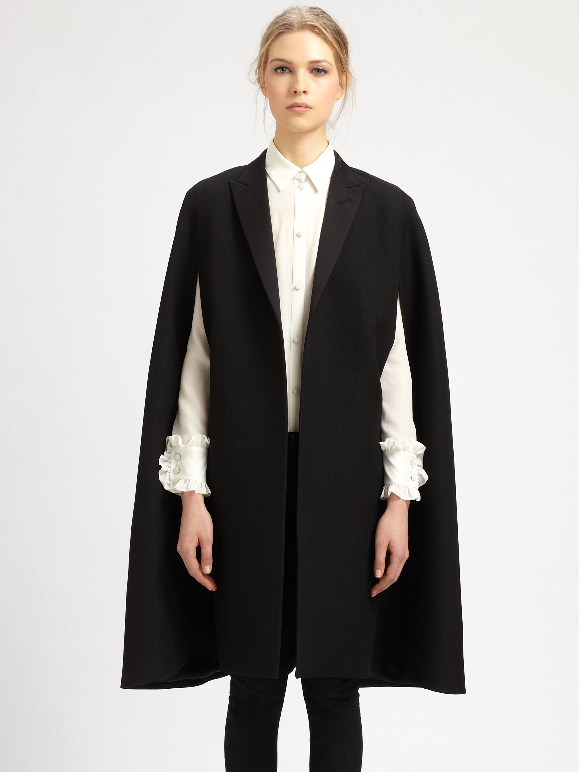 Saint Laurent Tuxedo Cape in Black | Lyst