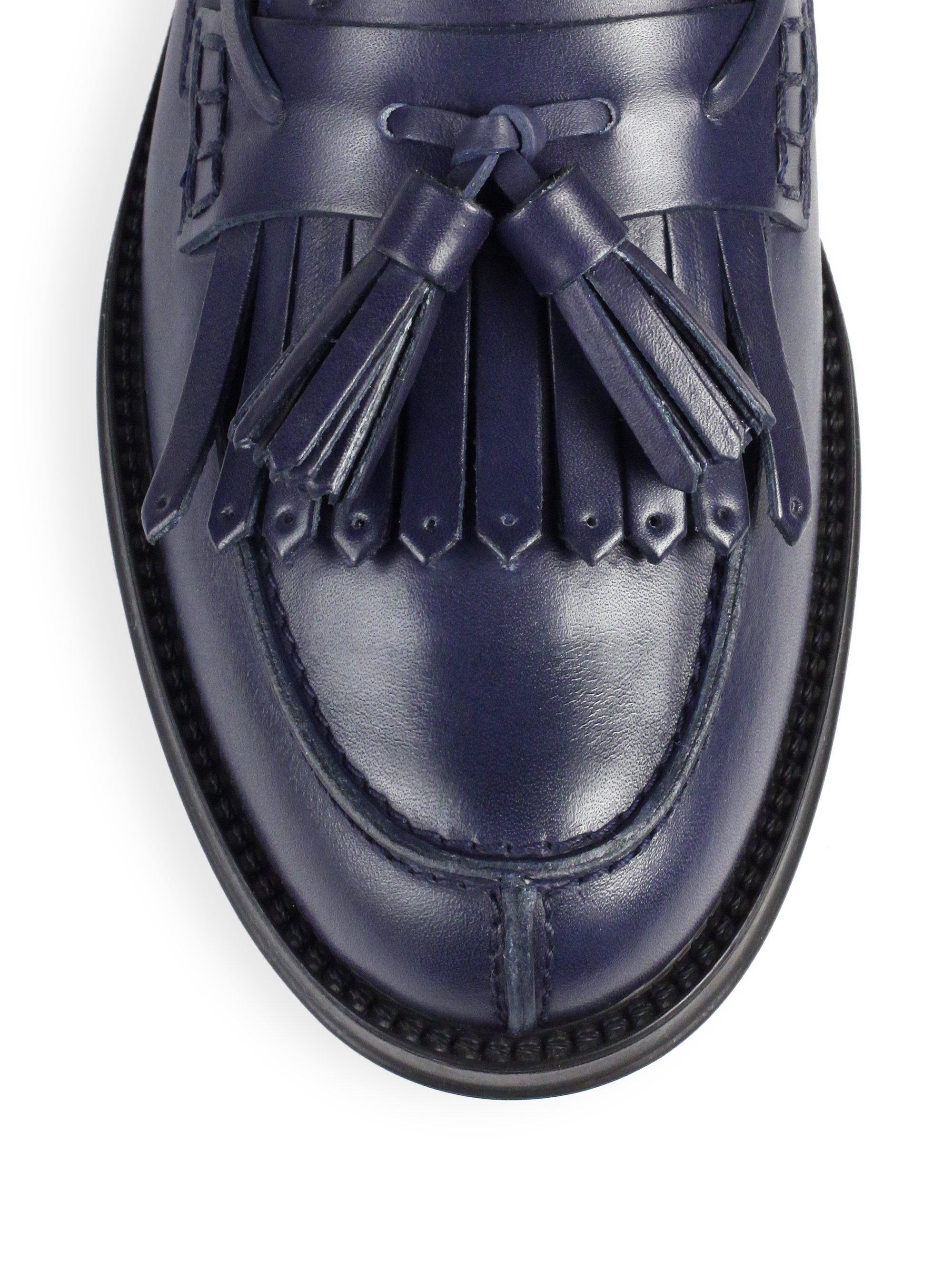Tod's Leather Tassel Loafers in Blue | Lyst