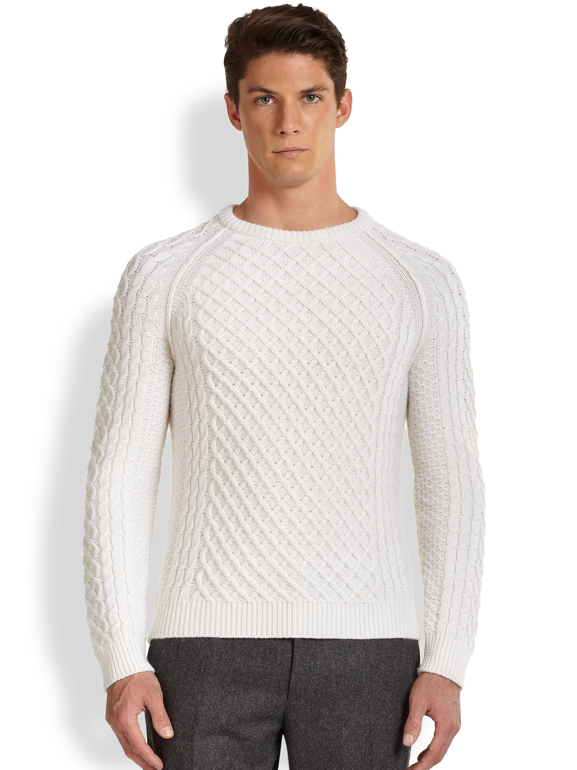 Lyst - Vince Cashmere Wool Cableknit Sweater in White for Men